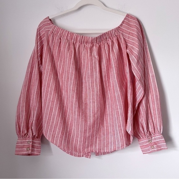Free People Hello There Beautiful Off Shoulder Red Cream Striped Relaxed Top - Picture 11 of 15